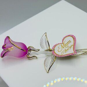 Pink Rose Glass Figurine Mom I Love You Mother's Day Gift